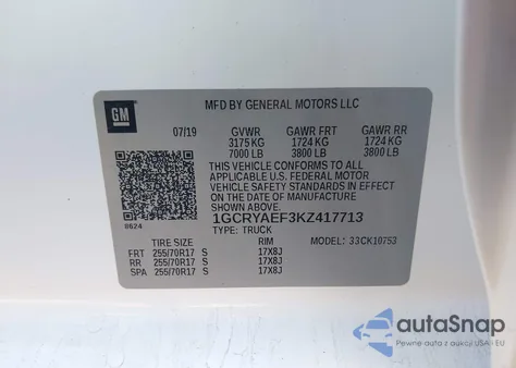 2019 Chevrolet Silverado 1500 Work Truck from USA, damaged, VIN 1GCRYAEF3KZ417713